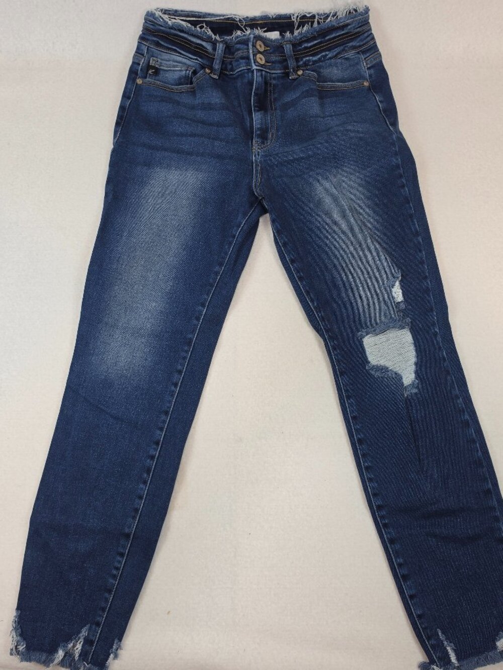 KANCAN High Rise Distressed Ankle Skinny Jeans Raw Hem Dark Wash Size 9/28 KC858